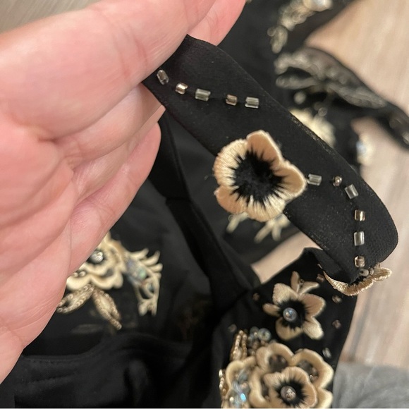 Vintage R&M Richards Black Floral Handkerchief Hem Dress 14P Y2K Fairy Flapper - Picture 10 of 11